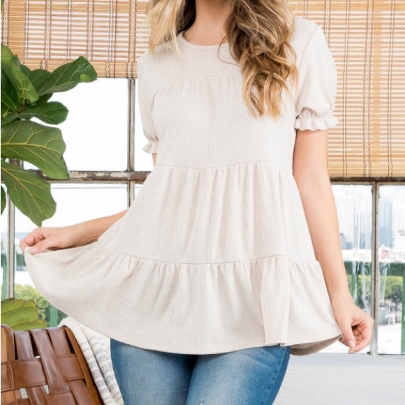 30 Boho Ruffle Short Sleeve Tiered Tunic Top - Picture 3 of 4